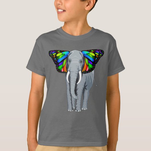 Psychedelic Grey Elephant with Butterfly Ears Cool T-shirt (Voorkant)