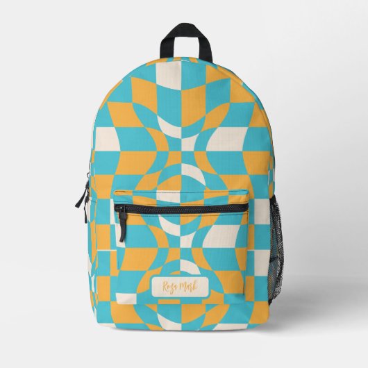 Psychedelic Groovy Checkerboard, Y2K 90s Bedrukte Rugzak (Voorkant)