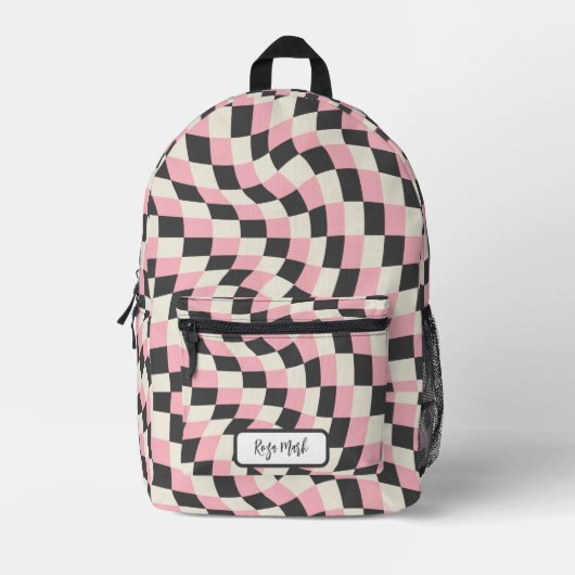 Psychedelic Groovy Checkerboard, Y2K 90s Bedrukte Rugzak (Voorkant)