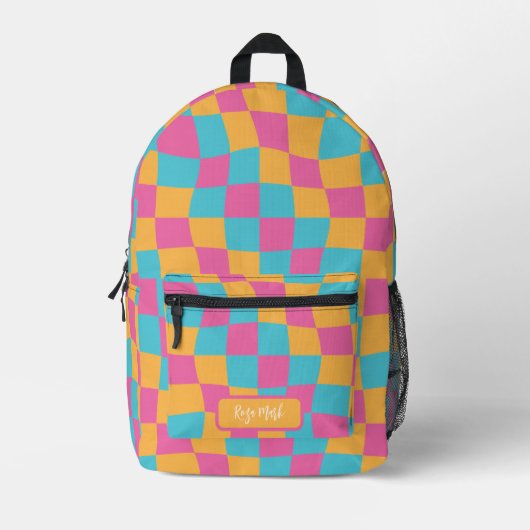 Psychedelic Groovy Checkerboard, Y2K 90s Bedrukte Rugzak (Voorkant)