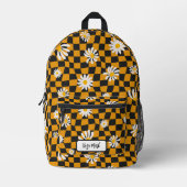 Psychedelic Groovy Daisy Checkerboard, Y2K 90s Bedrukte Rugzak (Voorkant)