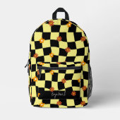 Psychedelic Groovy Floral Checkerboard, Y2K 90s Bedrukte Rugzak (Voorkant)