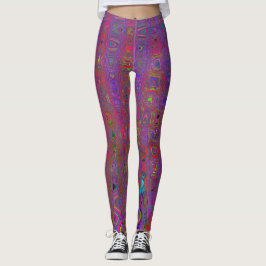Psychedelic Groovy Magenta Retro Atomic Waves Leggings