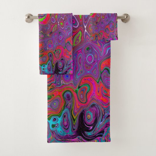 Psychedelic Groovy Magenta Retro Liquid Swirl Bad Handdoek (Insitu)