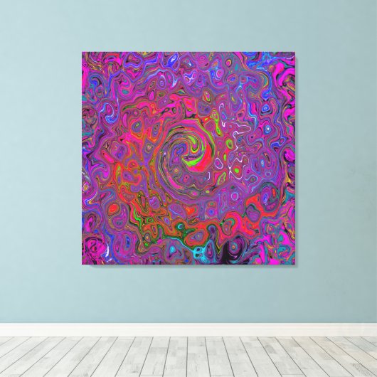Psychedelic Groovy Magenta Retro Liquid Swirl Canvas Afdruk (Insitu (Houten vloer))