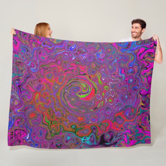 Psychedelic Groovy Magenta Retro Liquid Swirl Fleece Deken (In situ)