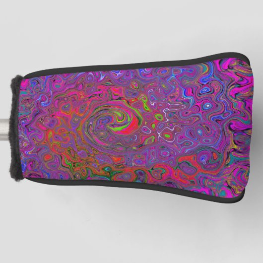 Psychedelic Groovy Magenta Retro Liquid Swirl Golfheadcover (Voorkant)