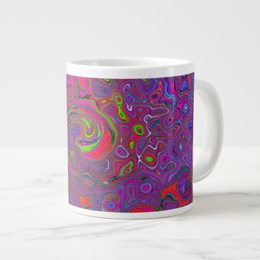 Psychedelic Groovy Magenta Retro Liquid Swirl Grote Koffiekop (Voorkant rechts)