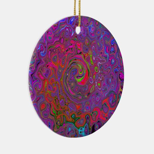 Psychedelic Groovy Magenta Retro Liquid Swirl Keramisch Ornament (Rechts)
