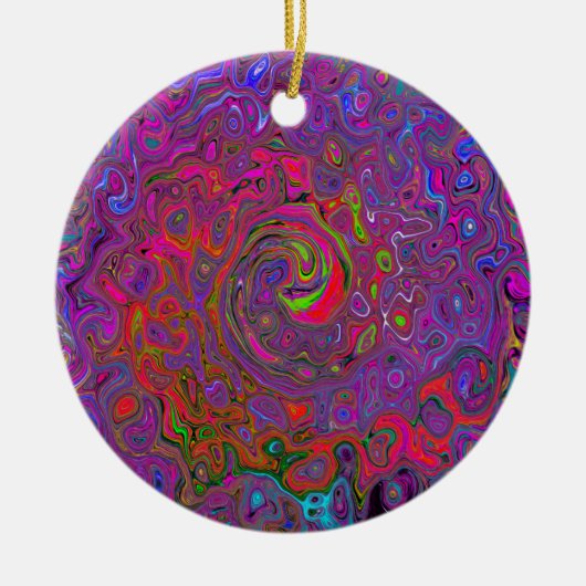 Psychedelic Groovy Magenta Retro Liquid Swirl Keramisch Ornament (Voorkant)