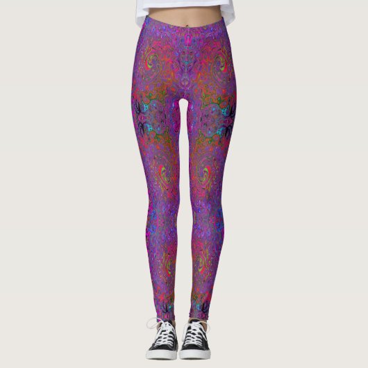 Psychedelic Groovy Magenta Retro Liquid Swirl Leggings (Voorkant)