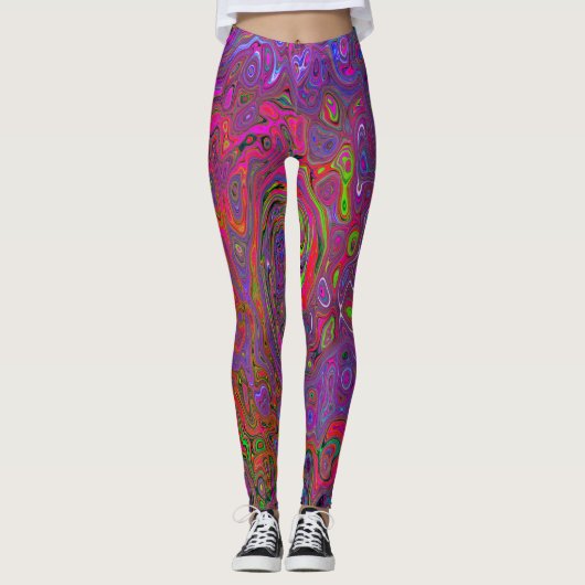 Psychedelic Groovy Magenta Retro Liquid Swirl Leggings (Voorkant)