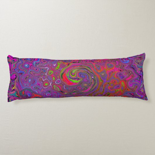 Psychedelic Groovy Magenta Retro Liquid Swirl Lichaamskussen (Achterkant)