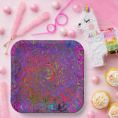 Psychedelic Groovy Magenta Retro Liquid Swirl Papieren Bordje (Feest)