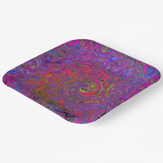 Psychedelic Groovy Magenta Retro Liquid Swirl Papieren Bordje (Gebogen)