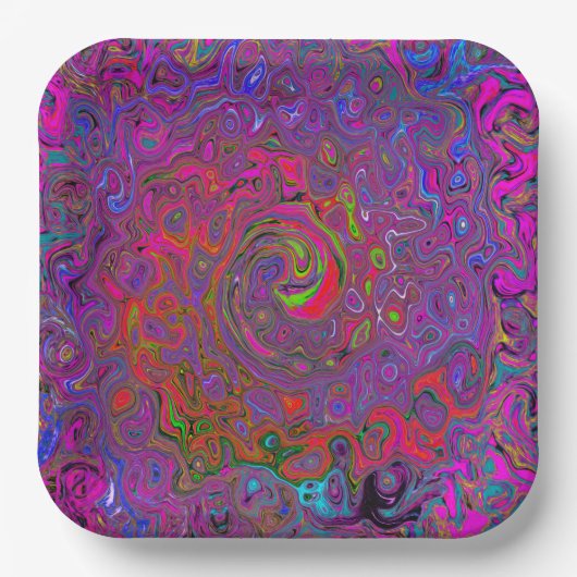Psychedelic Groovy Magenta Retro Liquid Swirl Papieren Bordje (Voorkant)