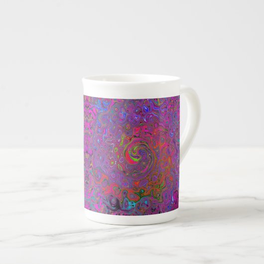 Psychedelic Groovy Magenta Retro Liquid Swirl Porselein Kop (Voorkant rechts)