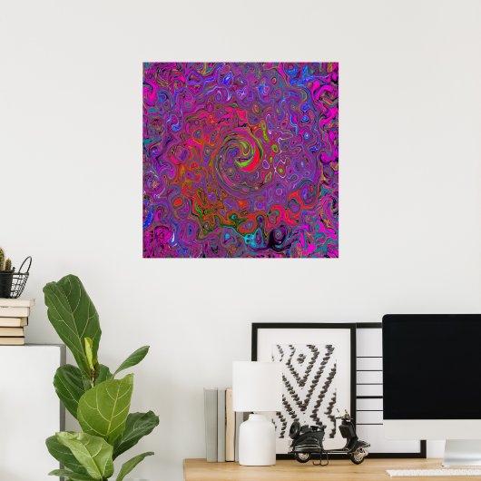 Psychedelic Groovy Magenta Retro Liquid Swirl Poster (Thuiskantoor)