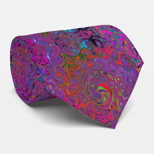 Psychedelic Groovy Magenta Retro Liquid Swirl Stropdas (Opgerold)