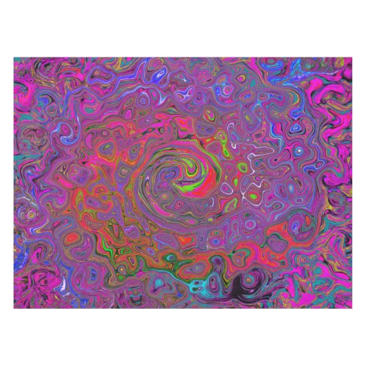 Psychedelic Groovy Magenta Retro Liquid Swirl Tafelkleed (Voorkant (Horizontaal))