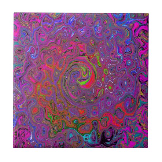 Psychedelic Groovy Magenta Retro Liquid Swirl Tegeltje (Voorkant)