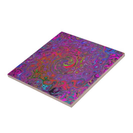 Psychedelic Groovy Magenta Retro Liquid Swirl Tegeltje (Zijkant)