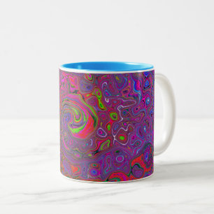 Psychedelic Groovy Magenta Retro Liquid Swirl Tweekleurige Koffiemok