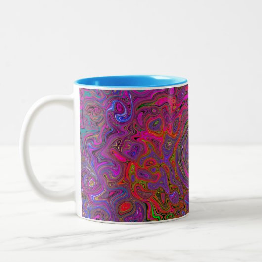 Psychedelic Groovy Magenta Retro Liquid Swirl Tweekleurige Koffiemok (Links)