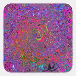 Psychedelic Groovy Magenta Retro Liquid Swirl Vierkante Sticker