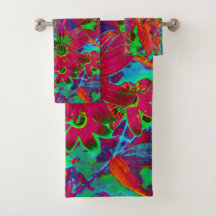 Psychedelic Groovy Red en groene wilde bloemen