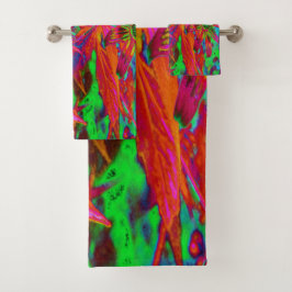 Psychedelic Groovy Red en groene wilde bloemen Bad Handdoek