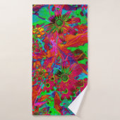 Psychedelic Groovy Red en groene wilde bloemen Badhanddoek (Badhanddoek)