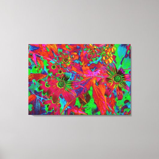 Psychedelic Groovy Red en groene wilde bloemen Canvas Afdruk (Voorkant)