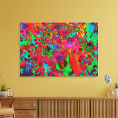 Psychedelic Groovy Red en groene wilde bloemen Canvas Afdruk (Insitu (Woonkamer))