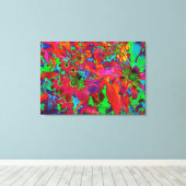 Psychedelic Groovy Red en groene wilde bloemen Canvas Afdruk (Insitu (Houten vloer))