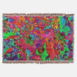 Psychedelic Groovy Red en groene wilde bloemen Deken