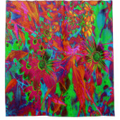 Psychedelic Groovy Red en groene wilde bloemen Douchegordijn (Voorkant)