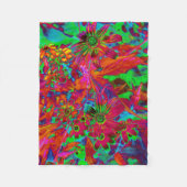 Psychedelic Groovy Red en groene wilde bloemen Fleece Deken (Voorkant)