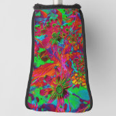Psychedelic Groovy Red en groene wilde bloemen Golfheadcover (Draai 90)