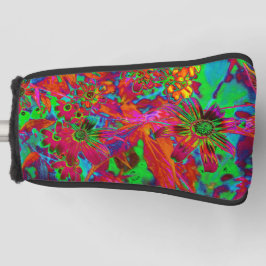 Psychedelic Groovy Red en groene wilde bloemen Golfheadcover