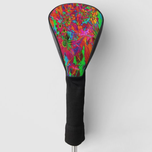 Psychedelic Groovy Red en groene wilde bloemen Golfheadcover (Voorkant)