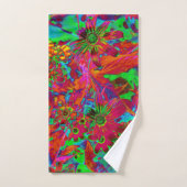 Psychedelic Groovy Red en groene wilde bloemen Handdoek (Handdoek)