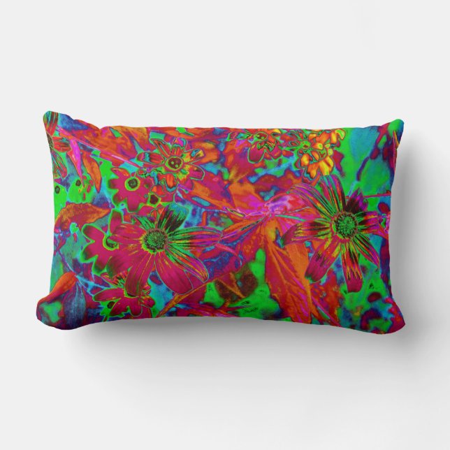 Psychedelic Groovy Red en groene wilde bloemen Kussen (Voorkant)