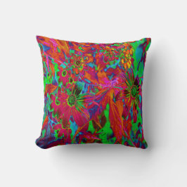Psychedelic Groovy Red en groene wilde bloemen Kussen