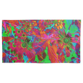 Psychedelic Groovy Red en groene wilde bloemen Kussensloop