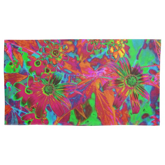 Psychedelic Groovy Red en groene wilde bloemen Kussensloop (Voorkant-Links)