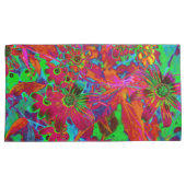 Psychedelic Groovy Red en groene wilde bloemen Kussensloop (Voorkant-Rechts)