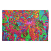 Psychedelic Groovy Red en groene wilde bloemen Kussensloop (Achterkant)