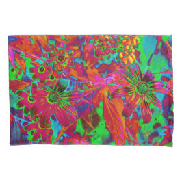 Psychedelic Groovy Red en groene wilde bloemen Kussensloop