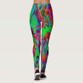 Psychedelic Groovy Red en groene wilde bloemen Leggings (Achterkant)